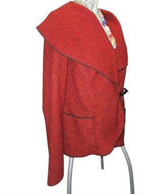 Elegant Red Blazer/Cardugan with Shawl Collar and Relaxed Silhouette